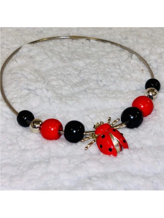 BEST Jewelry Co Silver Tone Necklace Ladybug Black Red Silver Tone Beads Brooch - Picture 3 of 9